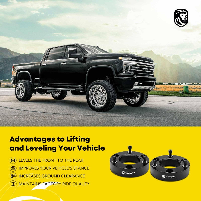 YHTAUTO 2 inch Front Leveling Lift Kit, Aluminum Strut Spacers w/Hardware Kit Fits 2007-2023 Chevy & GMC Models, Silverado 1500, Sierra, Tahoe, Yukon, RWD/4WD, Suspension Leveling Kit Set of 2 - Image 5